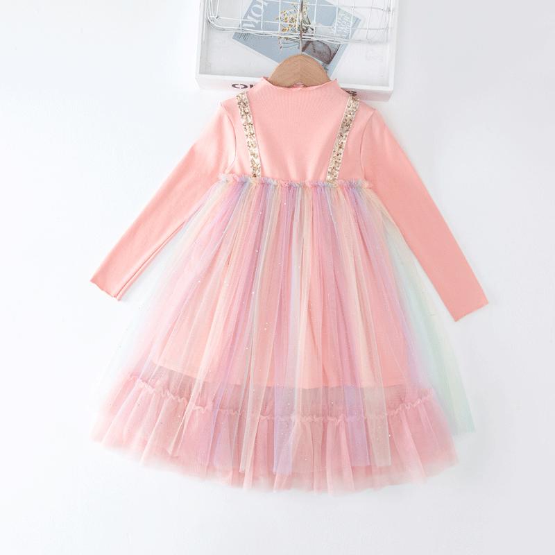 

Детское марлевое платье принцессы с длинными рукавами, платье Помпадур, летнее и осеннее платье для девочек 120cm розовый