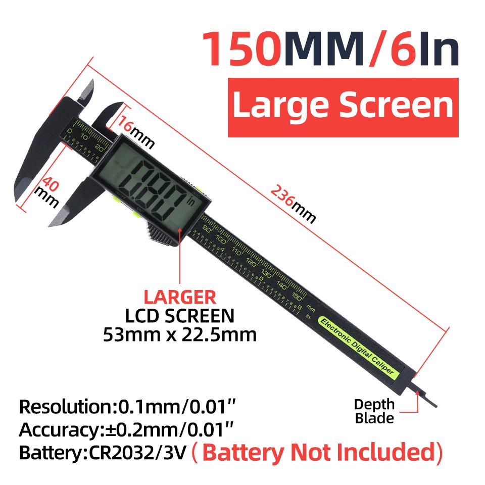 Digital Caliper Electronic Plastic Calipers Vernier Measuring Tools Carpentry Tool Ruler Large Screen Pachometer Digital Caliber Caliper Large 150mm