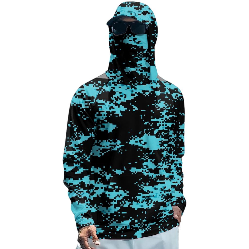 Maglia da Sole Leggera a Maniche Lunghe con Cappuccio e Copertura Facciale Integrata, Traspirante, Resistente ai Raggi UV, Top da Pesca e per Attività all'Aperto da Uomo