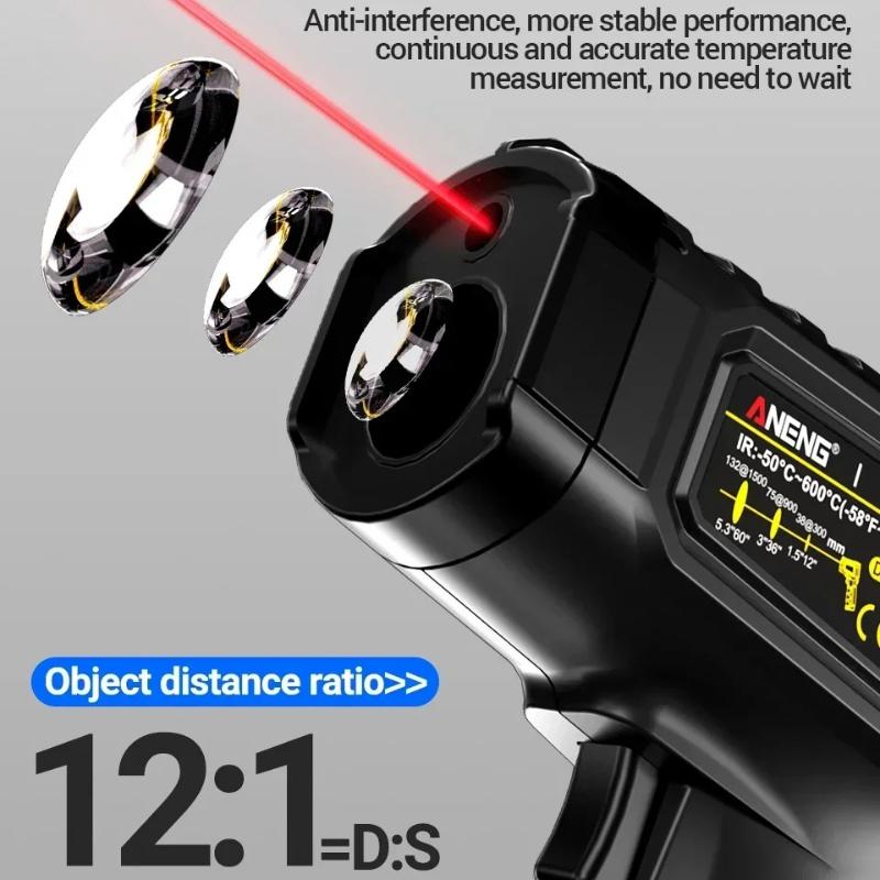 New Infrared Thermometer -50~600℃ Digital Temperature Meter Non-contact Pyrometer Tester IR Hygrometer Industrial Tool ANENG TH203 Kitchen Baked Foods