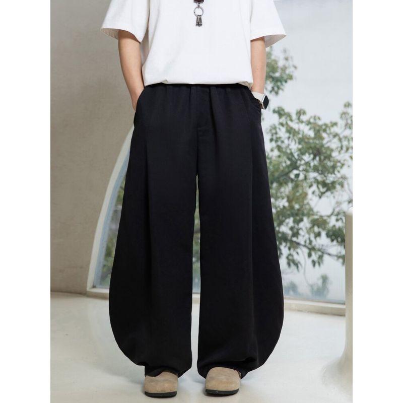 Wassup Retro Heavyweight Drapey Black Wide-Leg Scimitar Pants Unisex American Style Trendy Straight Loose Casual Long Pants