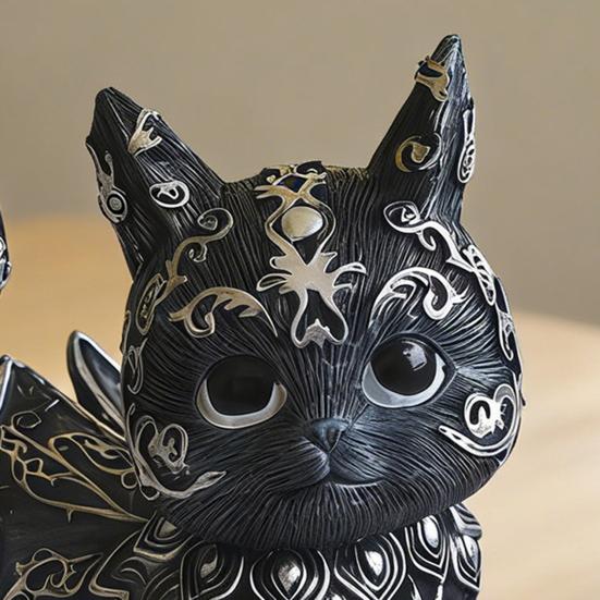 Mysterious Black Cat Statue Small Resin Cat Figurine Decorative Gothic Animal Sculpture for Home Office Desk Wine Cabinet Shelf Decor