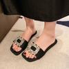 Fashion Slippers for Women in Summer Wear New Rhinestone Square Buckle Flat Flip-flops Fairy Style Beach Sandals and Slippers