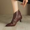 Fashion V-mouth Ankle Boots for Women Elegant Pointed Toe Thick Middle Heels Women's Shoes Brown Black Retro Soft Leather Chelsea Botas