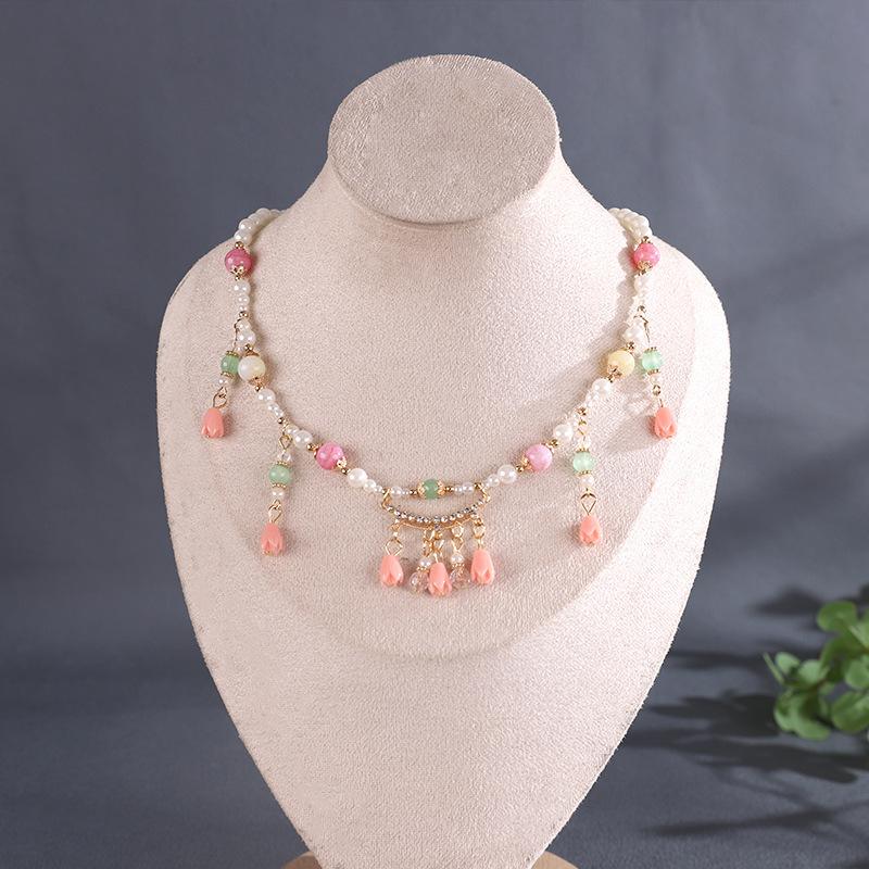 Chinese Style Simulation Pearl Necklace Hanfu Long Chain Jewelry Accessory