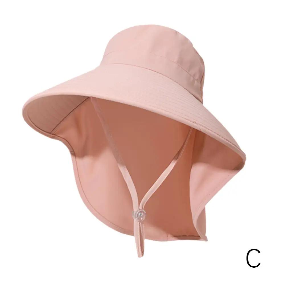 Summer Large Brim Sun Hats For Women Outdoor UV Anti Neck Protection Sun Visors Lady Fishing Hiking Shawl Sunscreen Cap