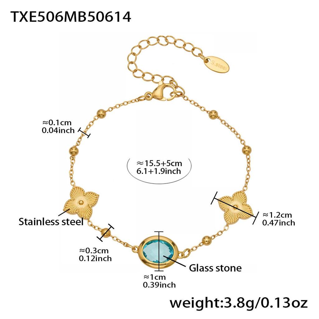 18K Gold-Plated Stainless Steel Jewelry Set: Bead Chain Necklace & Earrings with Oval Bezel Faceted Glass Stone.