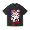 Men's Fashion Washed Acid T-shirts Casual Loose Hell Cat Vintage Wash Japanese Design Tees Holiday Sports Unisex Tunics