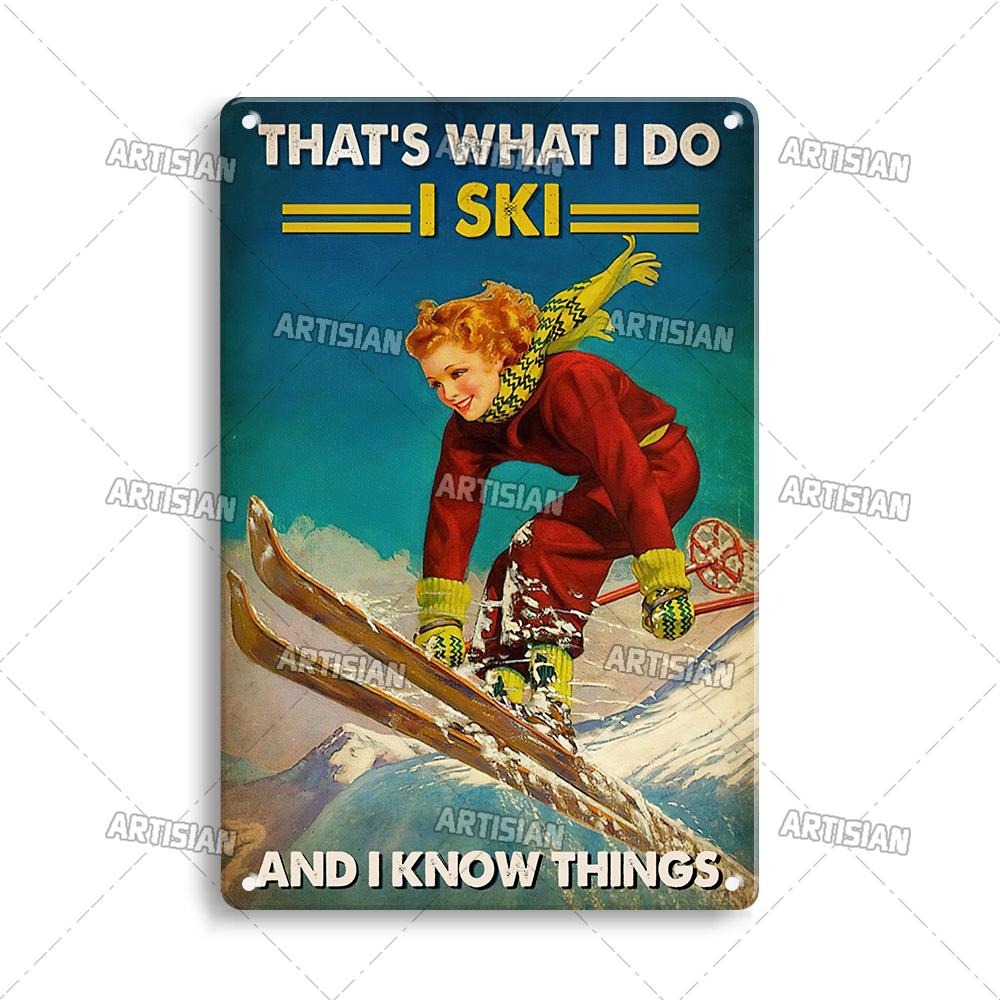 Artisian Skiing Snowboarding Metal Poster Sledding Tin Plaque Sport Decorative Plate Wall Decor Garage Bar Pub Club Hotel Cafe