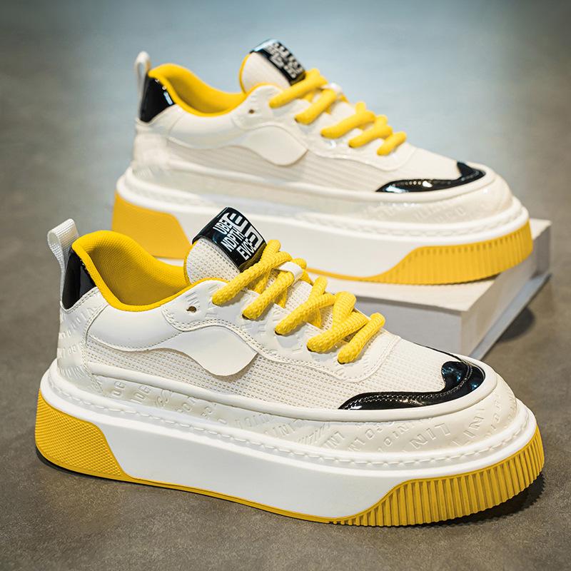 Fashion casual shoes men's 2025 summer new mesh breathable thick baseplate shoes Korean version versatile color matching skateboard shoes