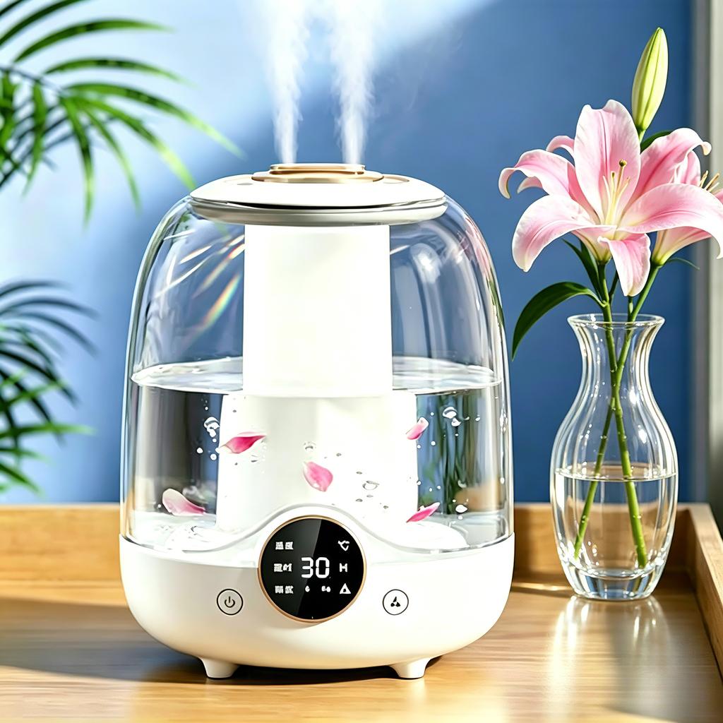 Double Spray 3L Large Capacity Humidifier with 7 Color Lights and Digital Display Screen for Silent Operation for Office Home