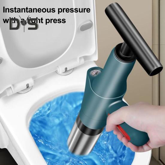 Toilet Plunger Air Pressure Indicator Stainless Steel Drain Clog Remover Tool with 4 Dredge Heads High-Pressure Air Plunger