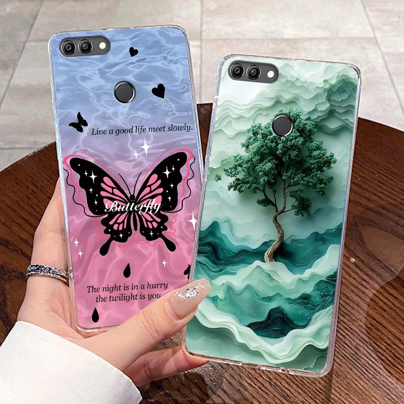 Jelly Casing For Huawei Y9 2018 / Enjoy 8 Plus Fundas Capa Clear Silicone Soft TPU Back Cover Cute Cat Rabbit Protective Case
