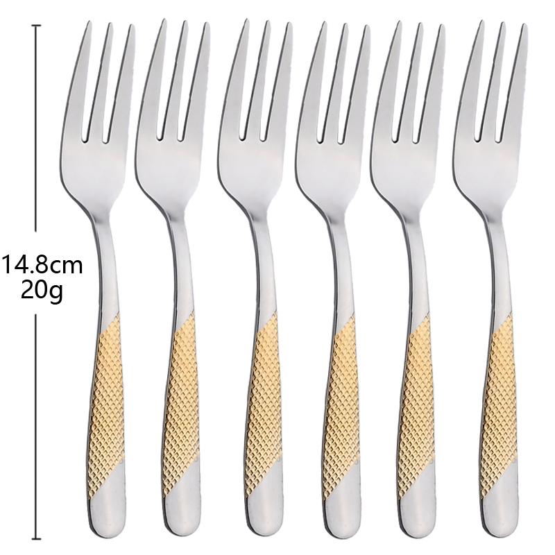 6Pcs Cutlery Stainless Steel Dinner Fruit Fork Colourful Cake Forks With Long Handle Tea Spoons Set for Hotel Party