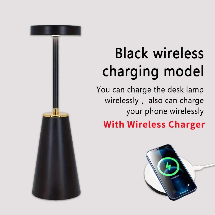 Touch Sensor LED Table Lamp Rechargeable Cordless Desk Lamp With Wireless Charger 3 Color Adjustable Bar Bedside Night Light