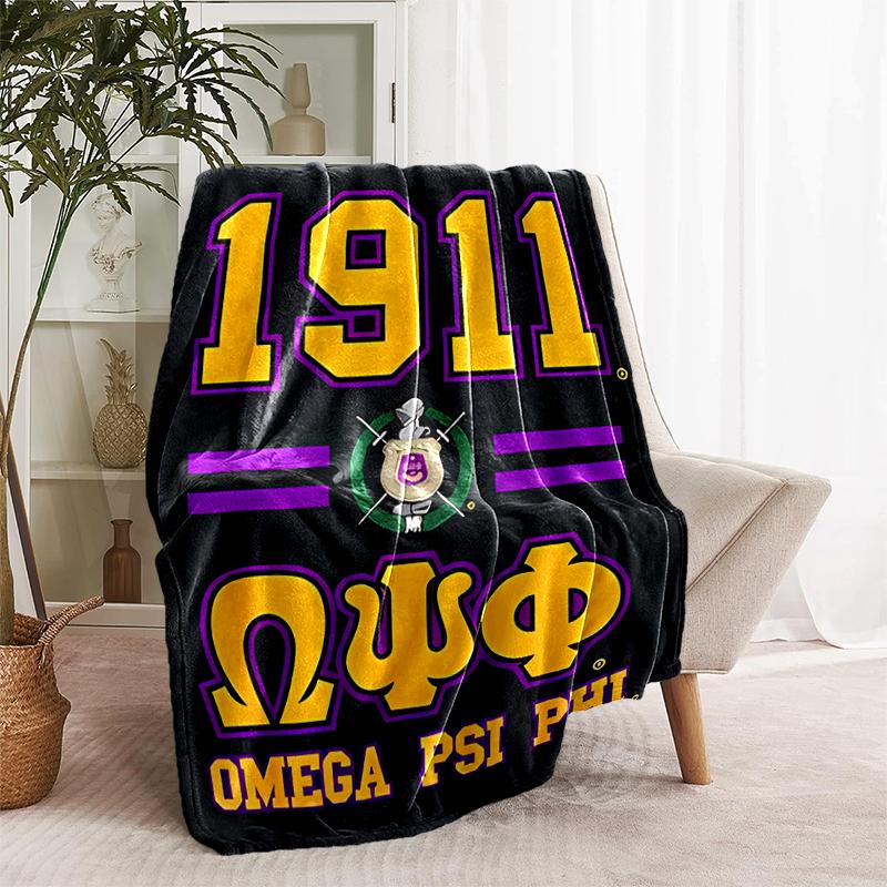 1pc Blanket Omega Psi Phi logo1 Print Design, Lightweight Blanket for Sofa, Bed- Soft &Warm, Gift for All Seasons like Christmas, Halloween