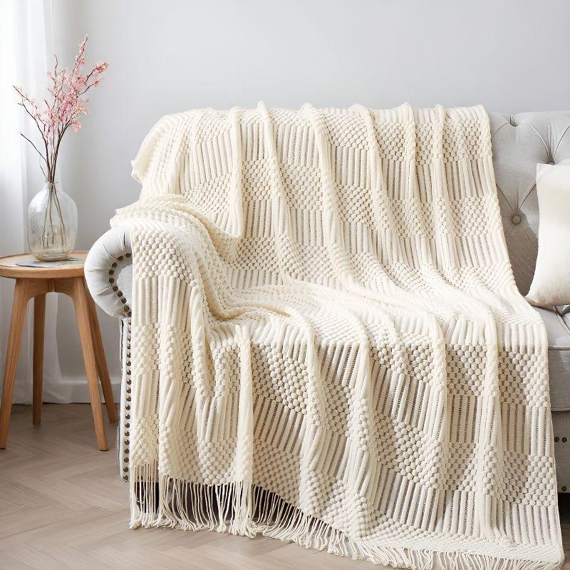 Nordische Woll-Sofa-Decke - Herbst/Winter Gemütlich Gestrickt für Klimaanlage, Weihnachten, Autonickerchen und Kissen