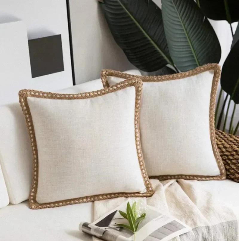 1PC Solid Color Throw Pillow Cover 45X45cm Cozy Linen Home Bedroom House Office Square Pillowcase Funda Cojin