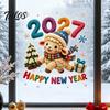 Winter Theme Glass Decor Chinese New Year Window Stickers, 2027 Goat Static Clings, Reusable Non Adhesive Film Crochet Knit Lamb Decals, for Home Shop