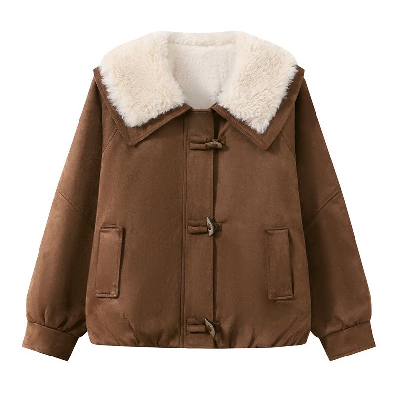 Mom's Stylish 2025 Lamb Wool Padded Jacket: Elegant Lapel Design for Middle-Aged and Elderly Women