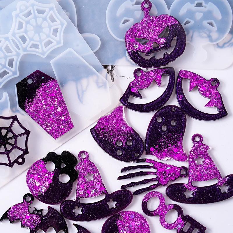 DIY Halloween Earrings Pendants Epoxy Resin Molds Skull Pumpkin Ghost Earring for Silicone Mold Craft Jewelry Making Accessories