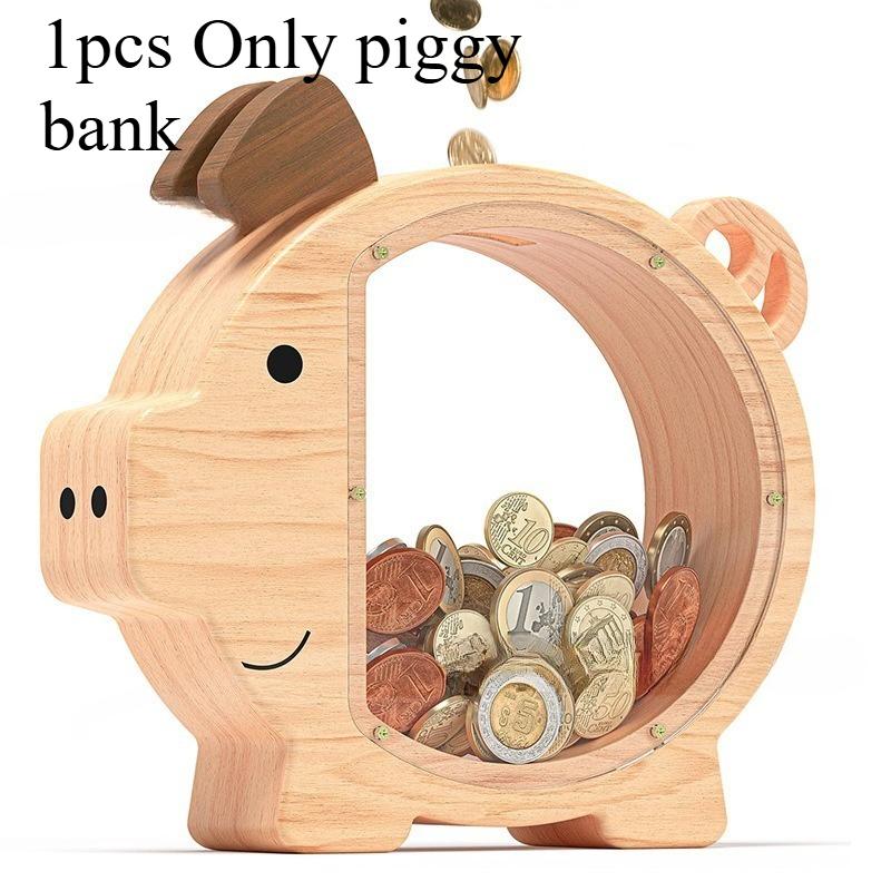 

1pcs Wooden Creative Savings Jar Transparent Coin Storage Box Desktop Money Storage Container Home Decoration