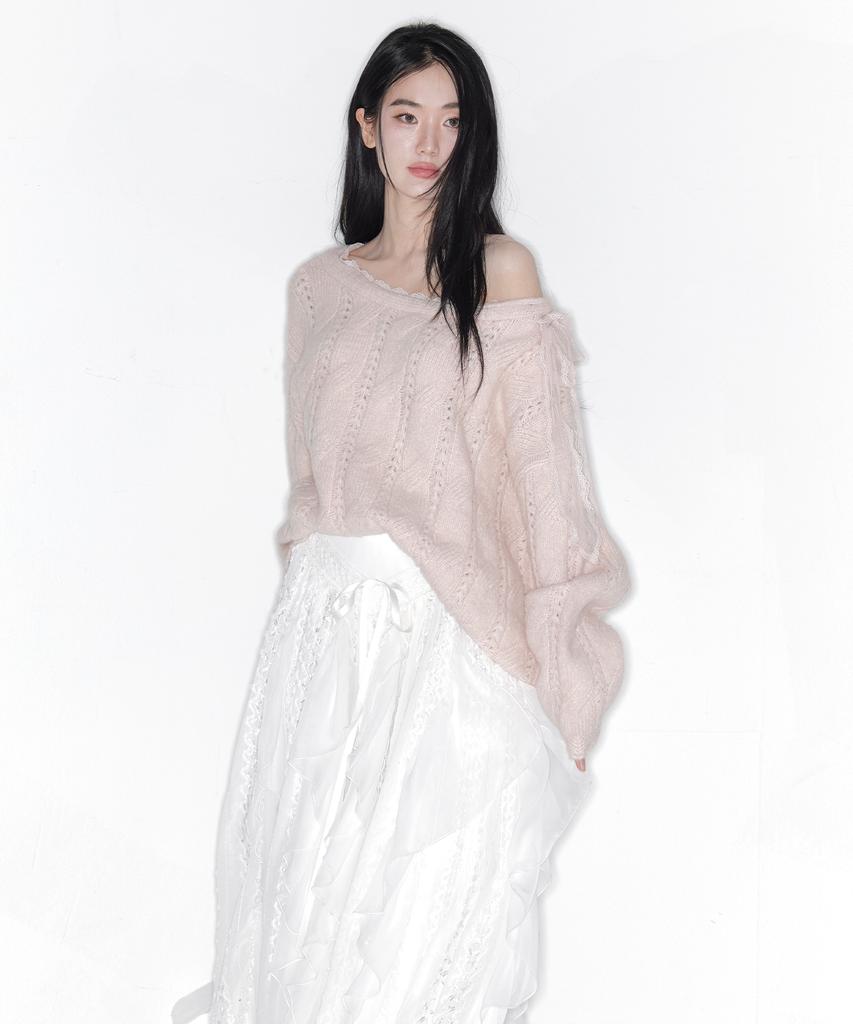 Deotiseu Soft Veil Off Shoulder Knit_Tt6S302Pk