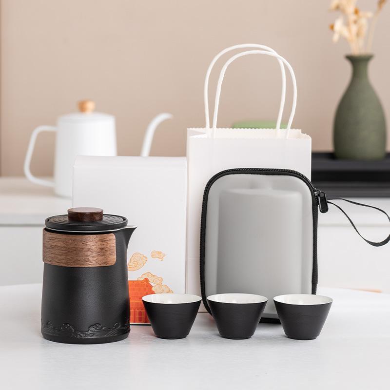 High-grade Suet Jade Porcelain Travel Tea Set, Outdoor Portable Set, Light Luxury Guochao, a Pot of 36 Teacups, Business Gifts