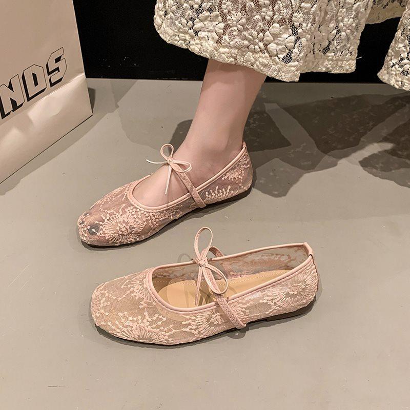 2025 square head spring summer evening shoes heightened breathable gentle women's shoes French mesh Mary Jane single shoes new