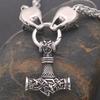 Nordic Viking Wolf Head Thor Hammer Pendant Necklace Men's Accessories