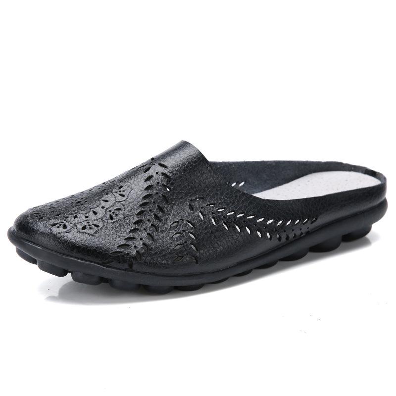 Spring/Summer Women's Genuine Leather Casual Low-Top Flat Slippers, Sizes 35-46, Plus Size Available