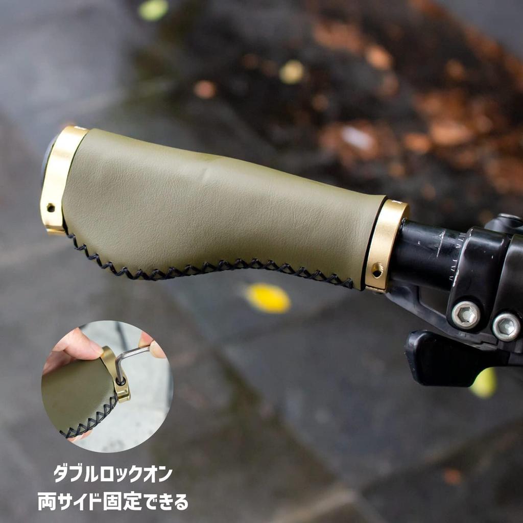 GORIX Ergo Design Bicycle Leather Grips Stylish Cycle Grips with Screw Grip Replacement for Cross Bikes and Mini Velos (GX-600 (Olive)) Microfiber,