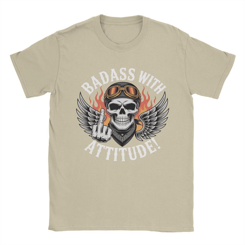 Unisexs Badass With Attitude Rebel Skeleton Biker T Shirts Cotton Tops Funny Short Sleeve Crew Neck Tee Shirt TShirts