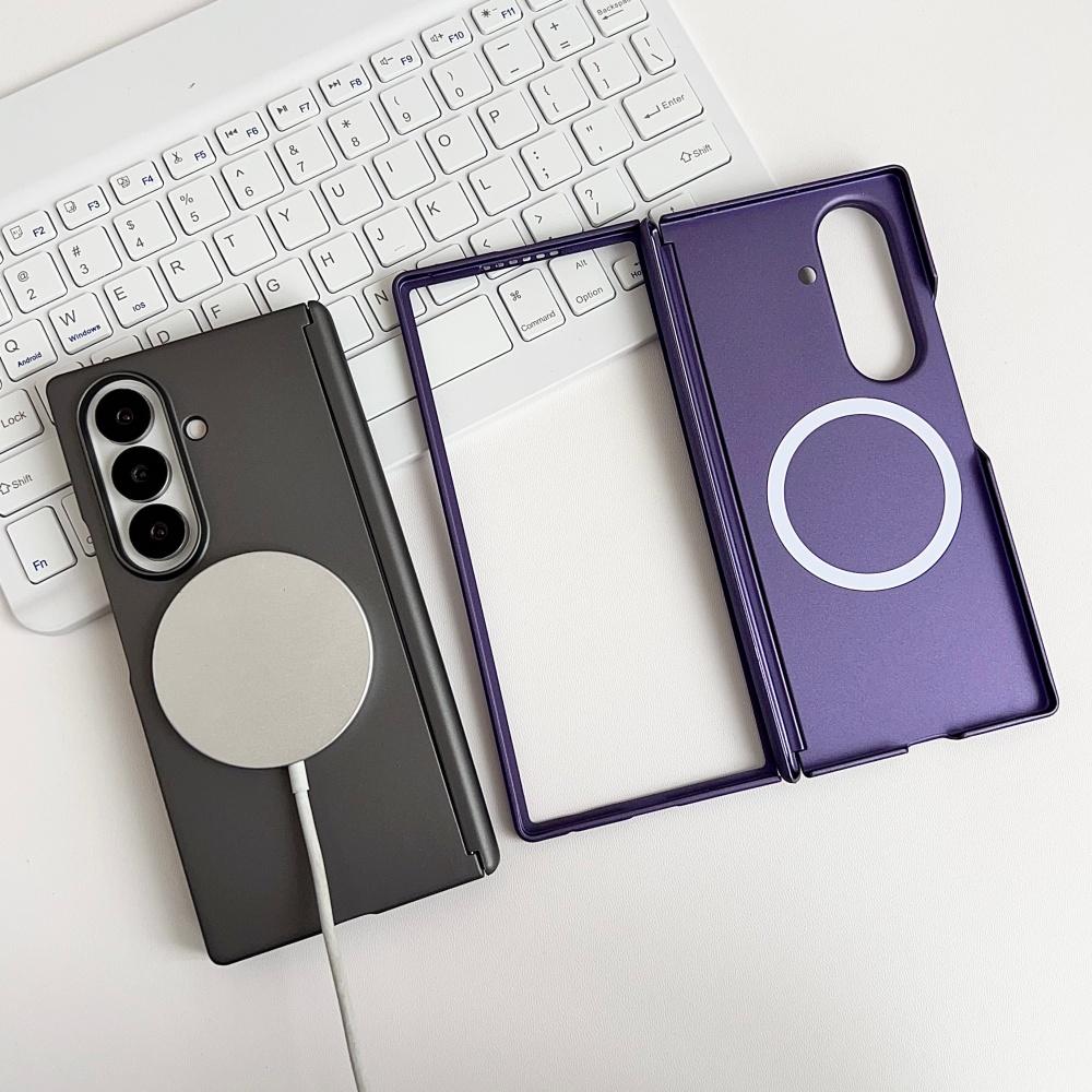 Husă de telefon cu balama, textură metalică mată de lux, pentru Samsung Galaxy Z Fold 7 6 5 4 5G, cu bumper magnetic din PC dur Magsafe