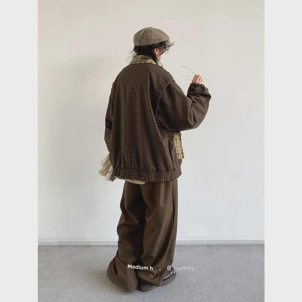 Unisex Retro Plaid Bestickte Jacke - Herbst Loose Fit Casual Revers