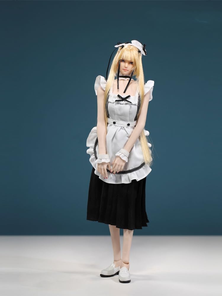 

OBEST 1/6 Scale Female Backless Maid Outfit Set for Figures, Includes Shirt, Headband, Maid Skirt, Black Dress, Sleeves, and Collar