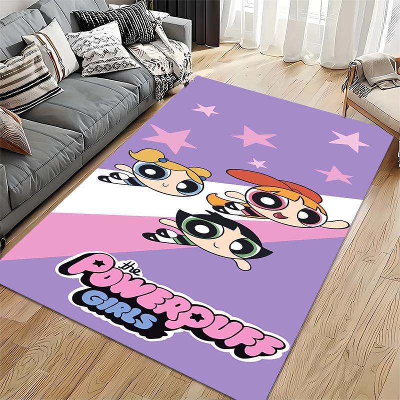Powerpuff Girls Cartoon Pattern Carpet Purple Star Design Rug Decor Suitable for use as an anti-slip for living room bedroom sofas