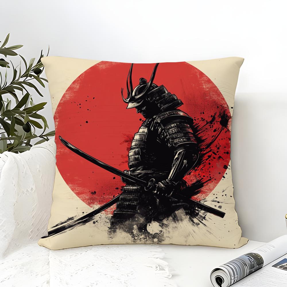 Classic And Handsome Shogun Samurai Pattern Pillow Case Linen Pillow Case Sofa Home Decor Cushion Cover Cushion Cove