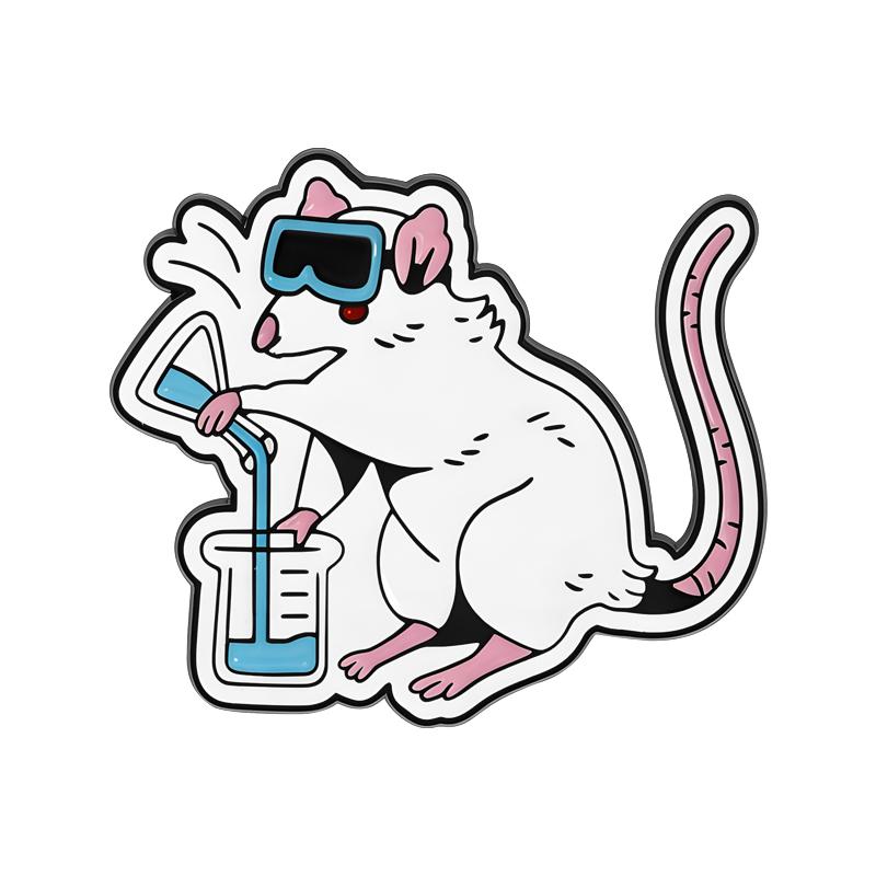 Cartoon Lab Rat Enamel Pins Science Lover Laboratory Brooches Lapel Badges Clothes Cute Animal Jewelry Gift for Friends