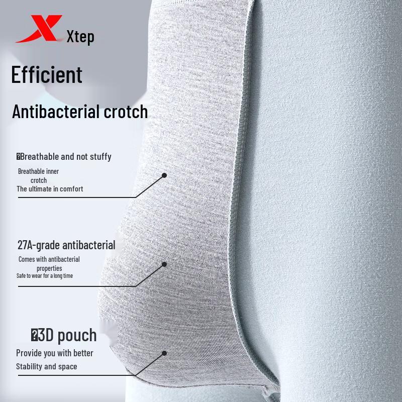 XTEP Men's 2025 Cotton Antibacterial Boxer Briefs - 3-Pack