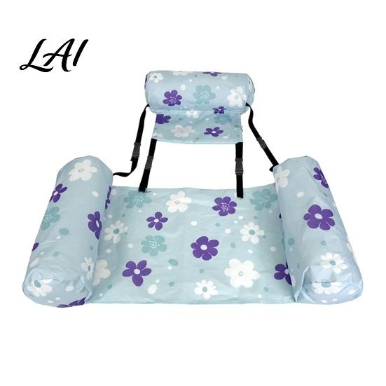 Tear-resistant Inflatable Float Foldable Pool Float 3 Tubes Floral Print Water Hammock Blow-up Sunbathing Floating Lounge Chair for Adults, синий