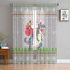 Merry Christmas Dinosaur Santa Claus Snowflake Sheer Voile Curtain Window Treatment For Living Room Party Backdrop Tulle Curtain