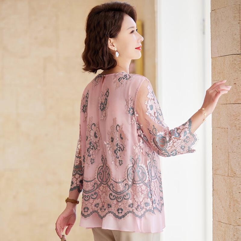Passite Faux Two-Piece Lace T-Shirt for Middle-Aged Women