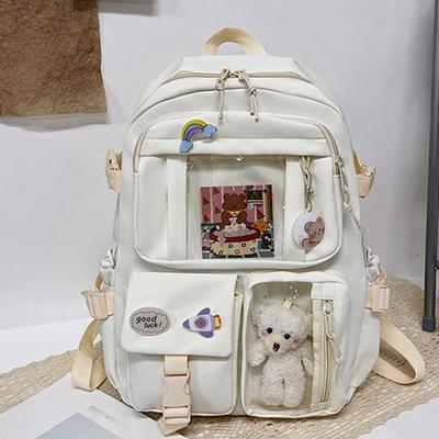 Preppy School Bag Student Backpack Nylon Cute Girl Backpack Badge Pendant Travel Bag Schoolbag