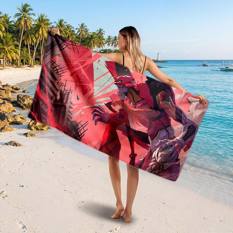 Large Beach TowelNeon Genesis Evangelion Soft Absorbent Towel Beach Bath Home Use