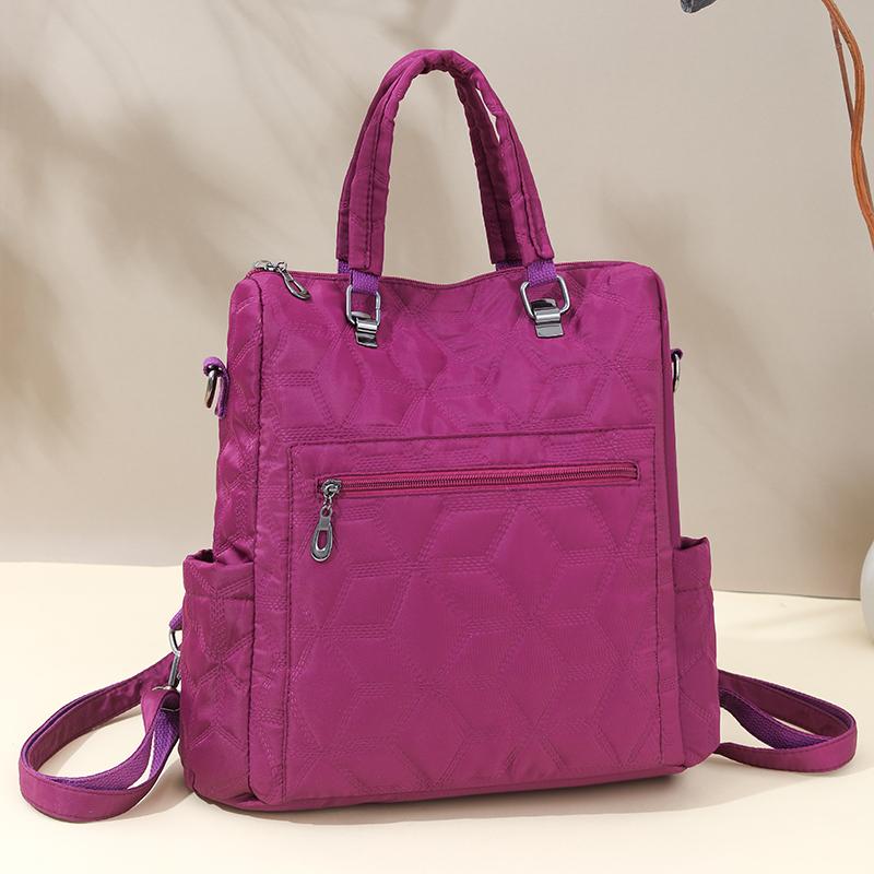 Quilted Nylon 2-in-1 Backpack for Women – Stylish Tote & Shoulder Bag with Multiple Pockets and Adjustable Straps