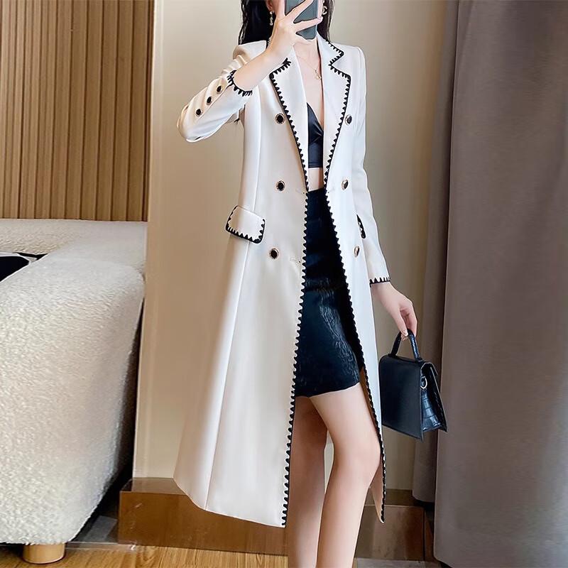 Women's Khaki Trim Long Trench Coat