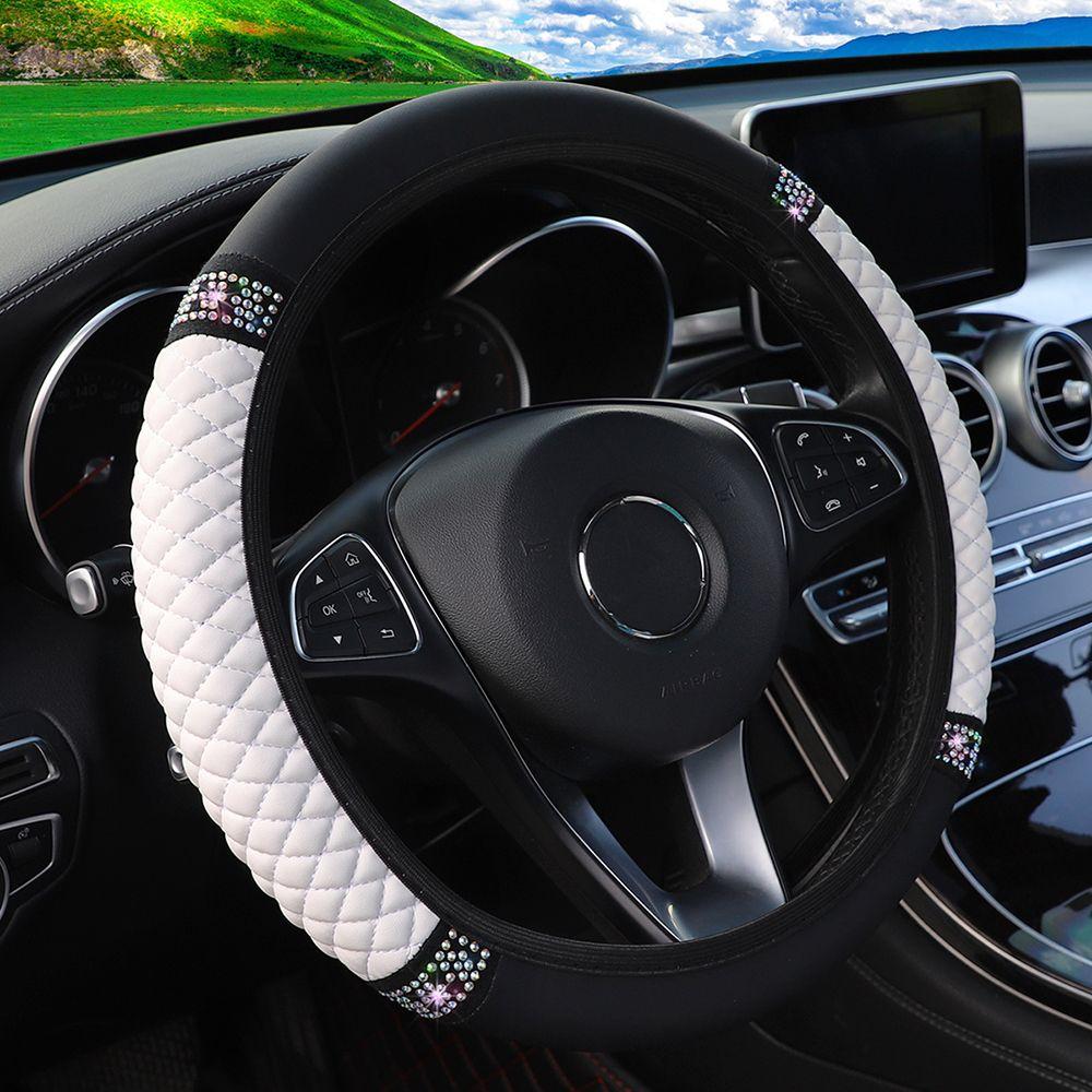 Coprivolante di lusso in diamante artificiale da 37-38 cm - Pelle PU di alta qualità, resistente, facile da installare, nuovo aggiornamento per un'esperienza di guida confortevole