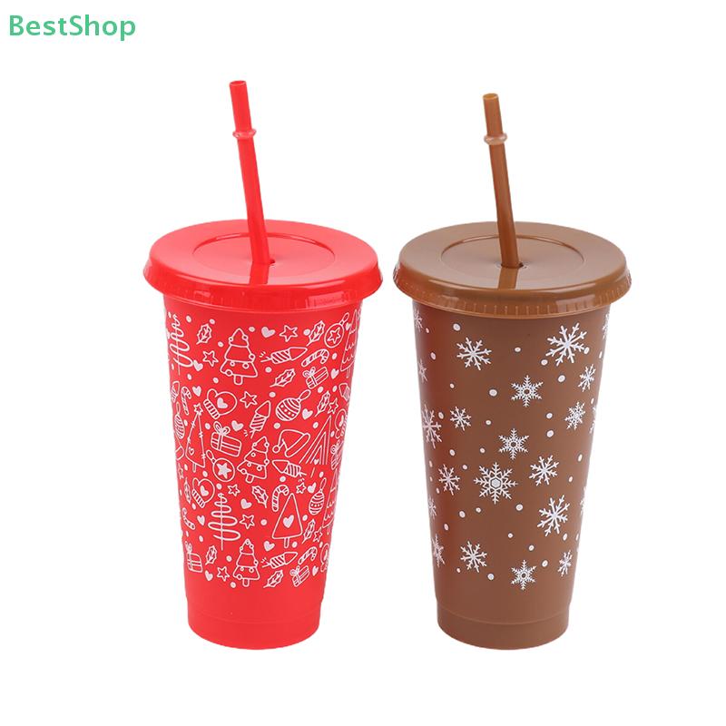 Christmas-themed Straw Cup 710ml Large Capacity Plastic Water Cup Christmas Gift