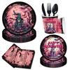 Halloween Themed Party Cutlery Paper Plates Tissue Birthday Supplies Pink Horror Disposable Birthday Party Set